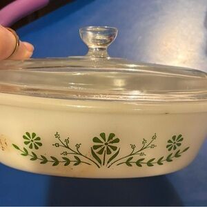 Corningware Green Floral Casserole Dish